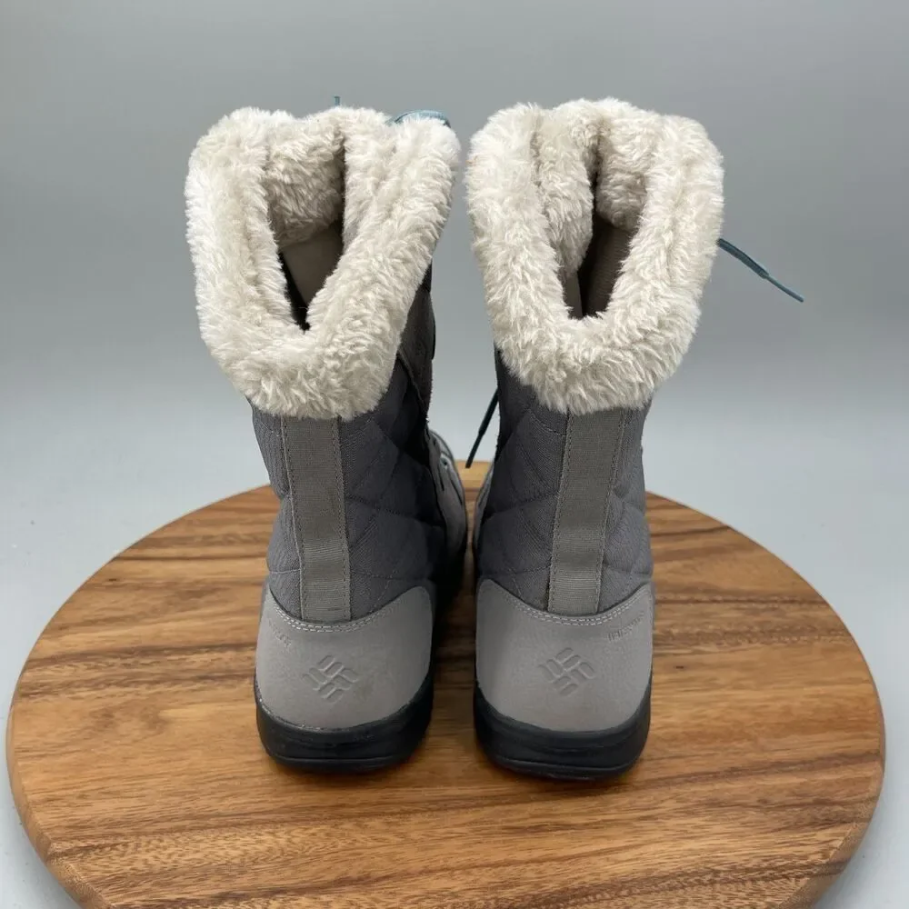 Columbia Ice Maiden II Boots Womens Size 10 Gray Snow Winter Quilted Faux Fur